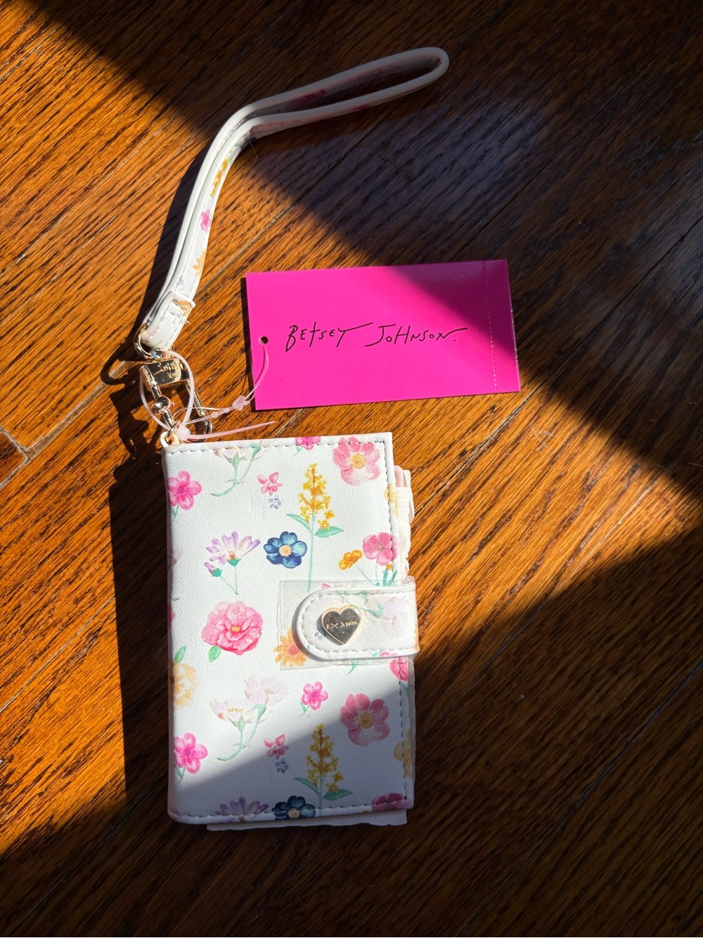 Betsey Johnson Floral Wallet in White with Pink & Yellow Flowers